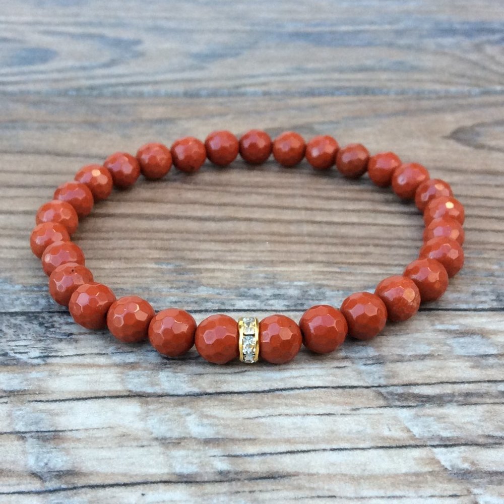 Red Jasper bracelet - dainty bracelet 6mm, root chakra, crystal healing